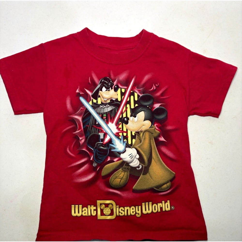 Disney Star Wars Mickey Jedi Darth Goofy Vader Shirt Kids XS 2-4 Double-Sided